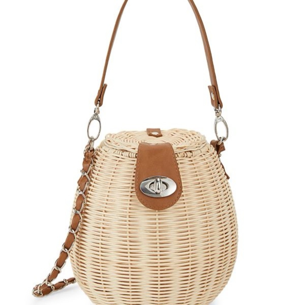 Tan and Cream Rattan Crossbody Bag